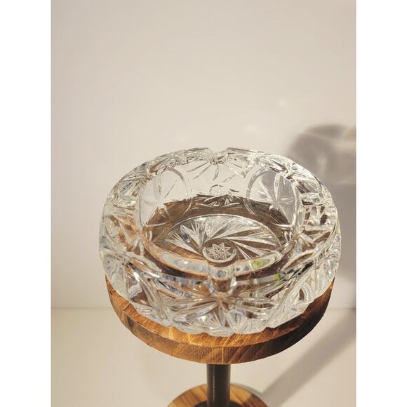 Vintage MCM Cut Crystal Glass Trinket Dish Ashtray Coin Holder Round Weighted - Picture 5 of 11